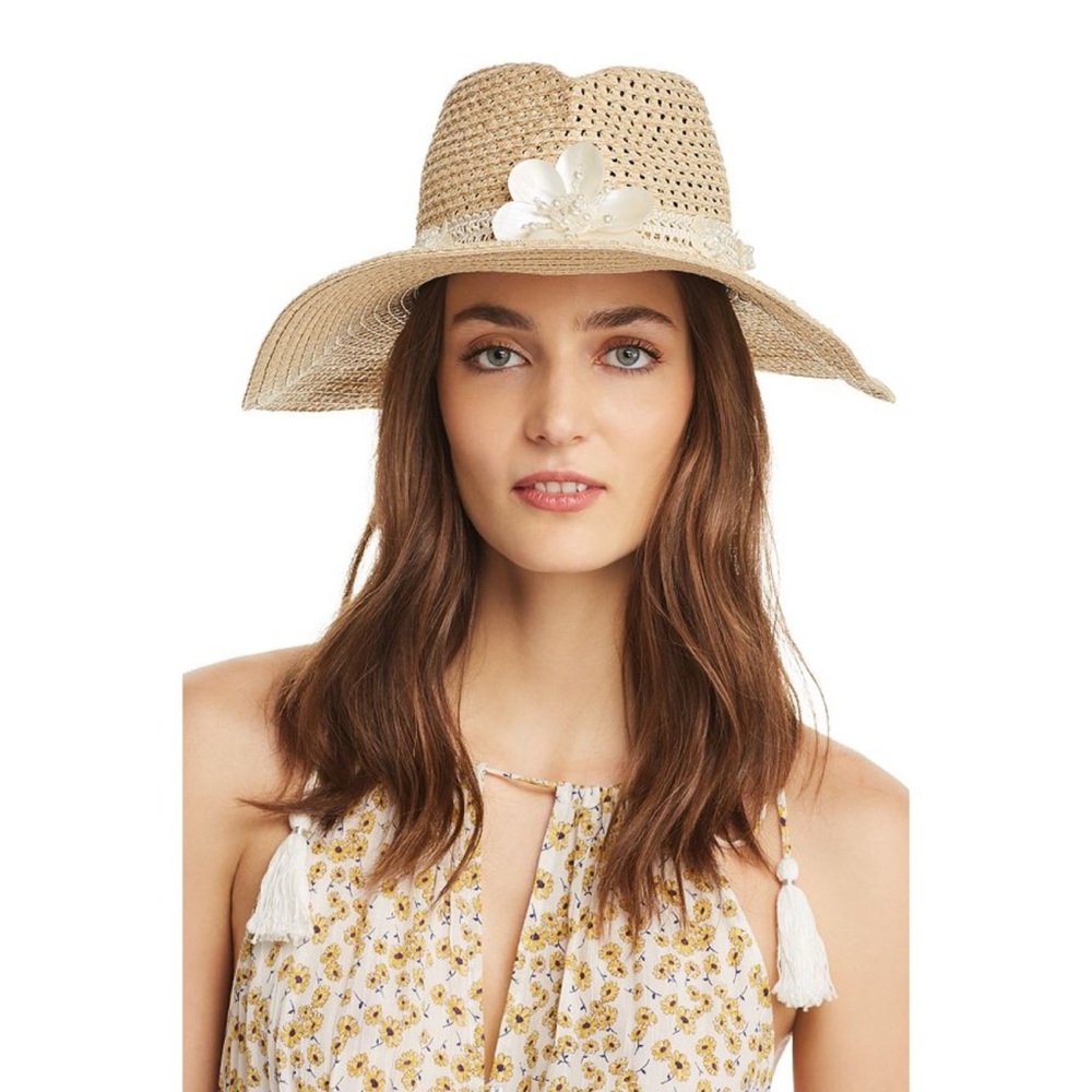 Eric Javits St. Tropez Hat Sunhat UPF 50+ Mother of Pearl Flower OS